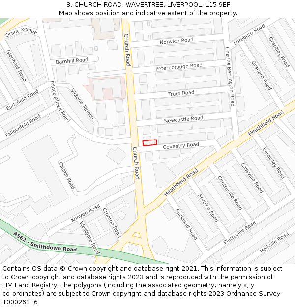 8, CHURCH ROAD, WAVERTREE, LIVERPOOL, L15 9EF: Location map and indicative extent of plot