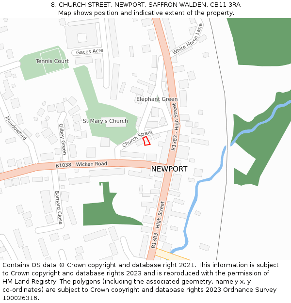 8, CHURCH STREET, NEWPORT, SAFFRON WALDEN, CB11 3RA: Location map and indicative extent of plot