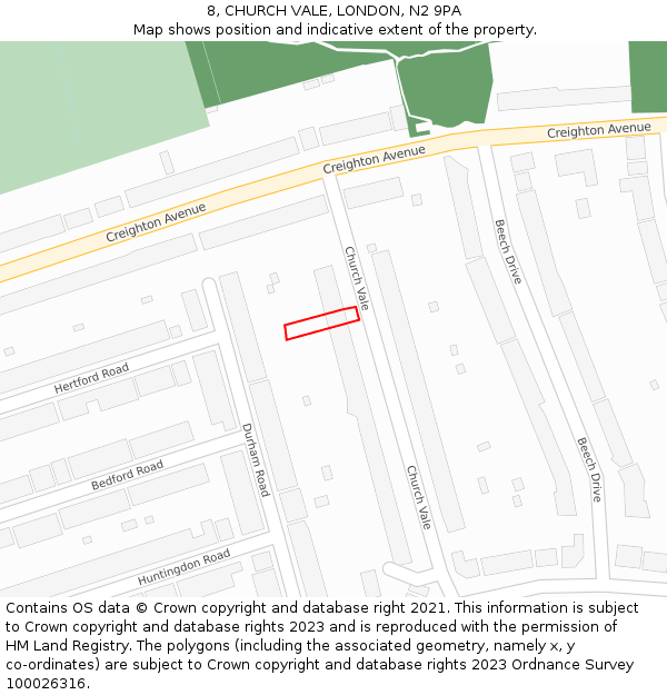 8, CHURCH VALE, LONDON, N2 9PA: Location map and indicative extent of plot