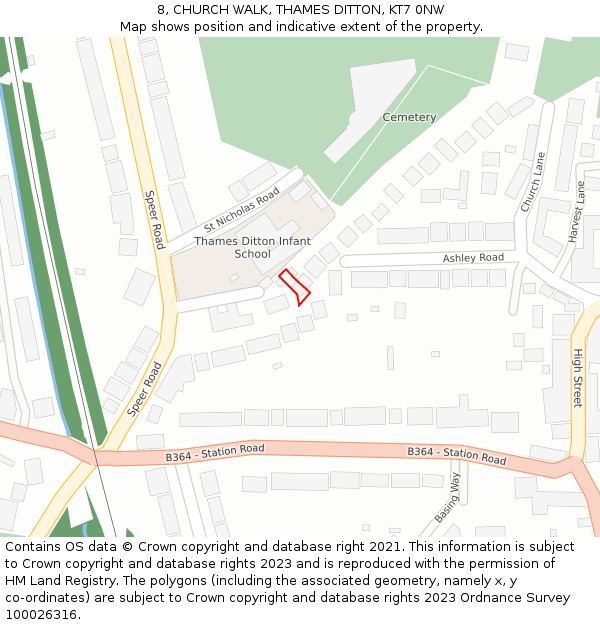 8, CHURCH WALK, THAMES DITTON, KT7 0NW: Location map and indicative extent of plot