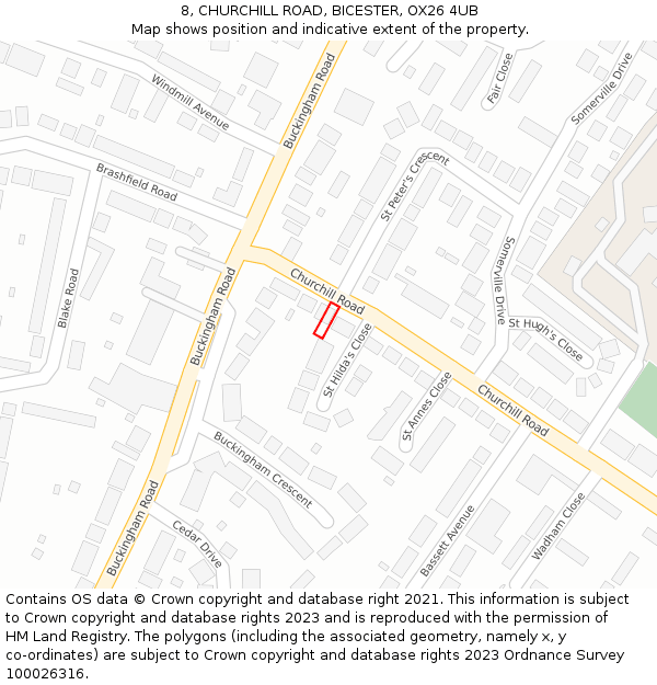 8, CHURCHILL ROAD, BICESTER, OX26 4UB: Location map and indicative extent of plot