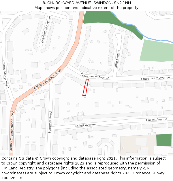 8, CHURCHWARD AVENUE, SWINDON, SN2 1NH: Location map and indicative extent of plot