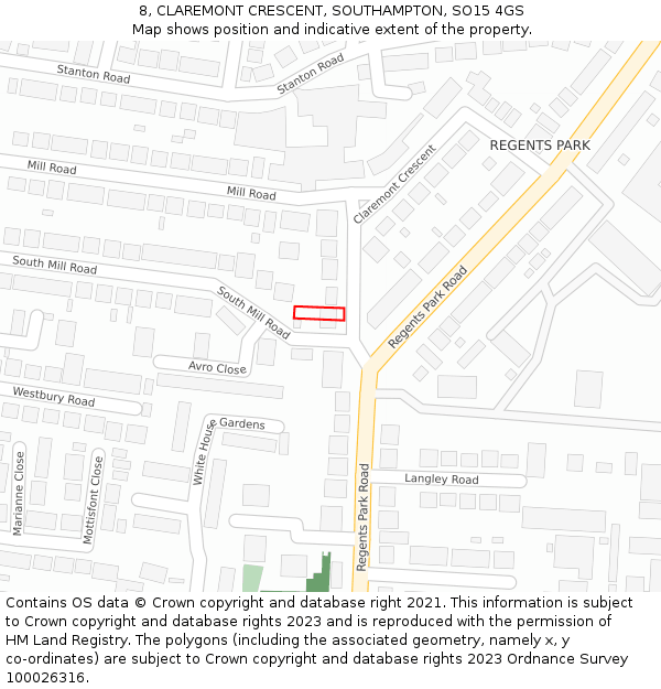 8, CLAREMONT CRESCENT, SOUTHAMPTON, SO15 4GS: Location map and indicative extent of plot