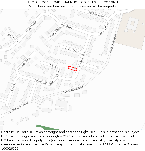 8, CLAREMONT ROAD, WIVENHOE, COLCHESTER, CO7 9NN: Location map and indicative extent of plot