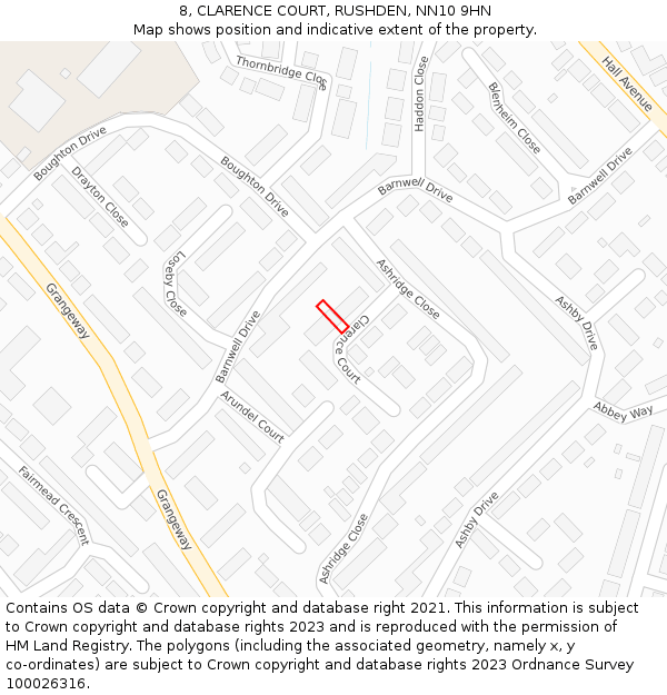 8, CLARENCE COURT, RUSHDEN, NN10 9HN: Location map and indicative extent of plot