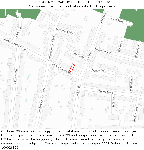 8, CLARENCE ROAD NORTH, BENFLEET, SS7 1HW: Location map and indicative extent of plot