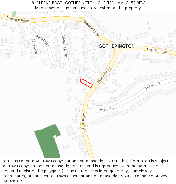 8, CLEEVE ROAD, GOTHERINGTON, CHELTENHAM, GL52 9EW: Location map and indicative extent of plot