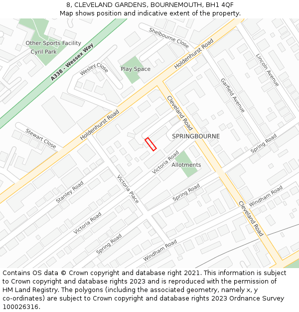 8, CLEVELAND GARDENS, BOURNEMOUTH, BH1 4QF: Location map and indicative extent of plot