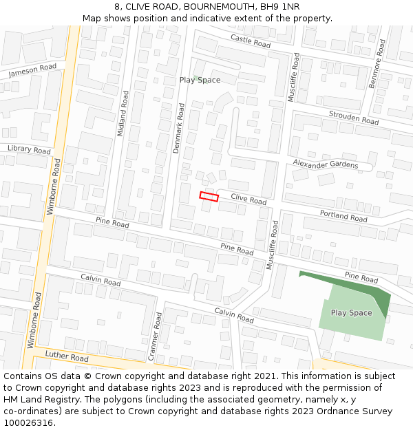 8, CLIVE ROAD, BOURNEMOUTH, BH9 1NR: Location map and indicative extent of plot