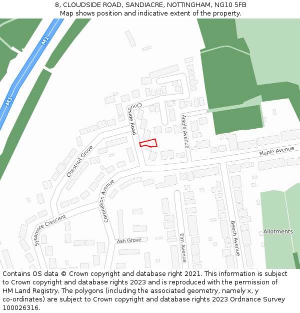 8, CLOUDSIDE ROAD, SANDIACRE, NOTTINGHAM, NG10 5FB: Location map and indicative extent of plot