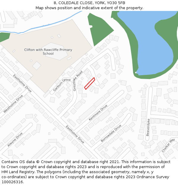 8, COLEDALE CLOSE, YORK, YO30 5FB: Location map and indicative extent of plot