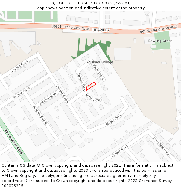8, COLLEGE CLOSE, STOCKPORT, SK2 6TJ: Location map and indicative extent of plot