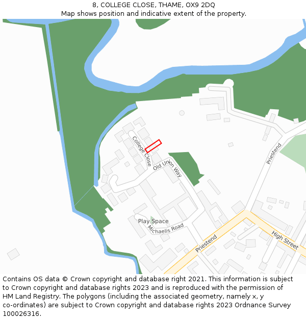 8, COLLEGE CLOSE, THAME, OX9 2DQ: Location map and indicative extent of plot