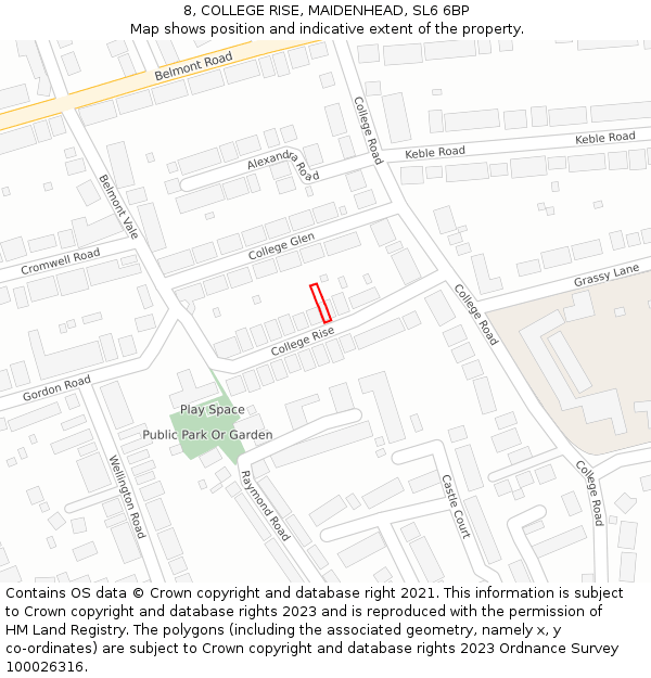 8, COLLEGE RISE, MAIDENHEAD, SL6 6BP: Location map and indicative extent of plot