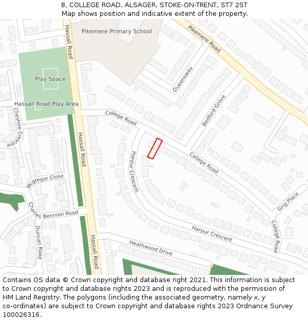 8, COLLEGE ROAD, ALSAGER, STOKE-ON-TRENT, ST7 2ST: Location map and indicative extent of plot
