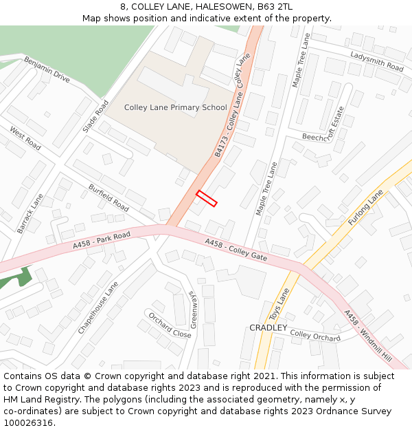 8, COLLEY LANE, HALESOWEN, B63 2TL: Location map and indicative extent of plot