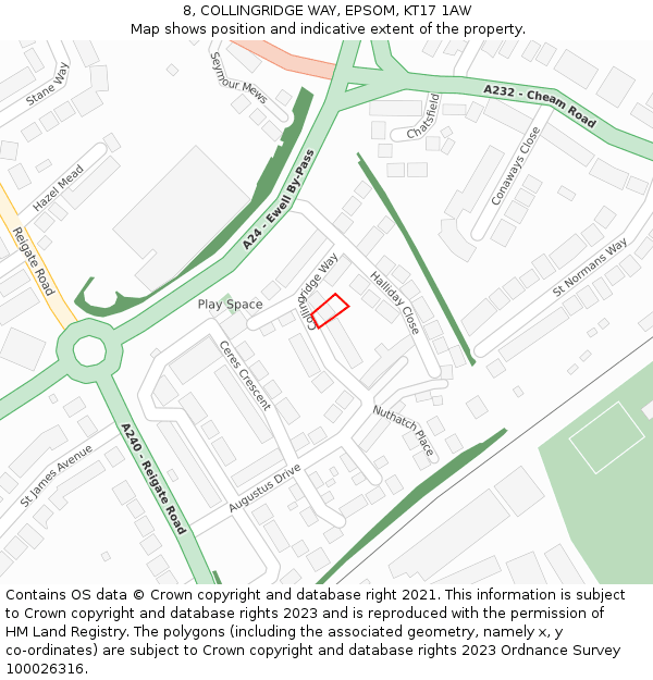 8, COLLINGRIDGE WAY, EPSOM, KT17 1AW: Location map and indicative extent of plot