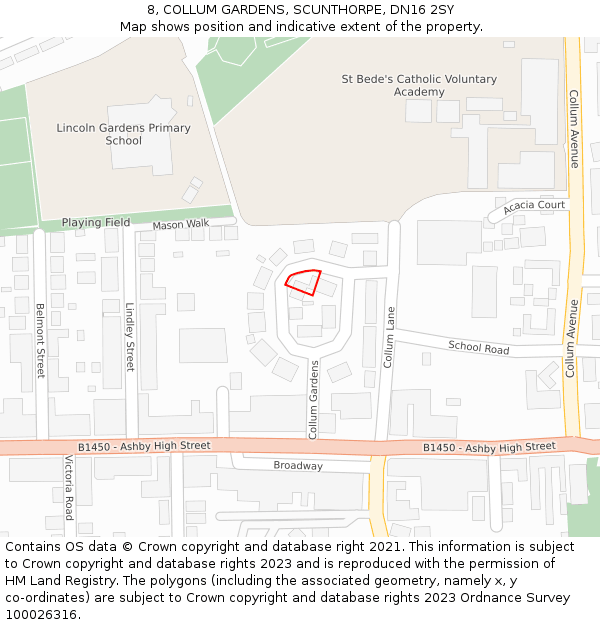8, COLLUM GARDENS, SCUNTHORPE, DN16 2SY: Location map and indicative extent of plot