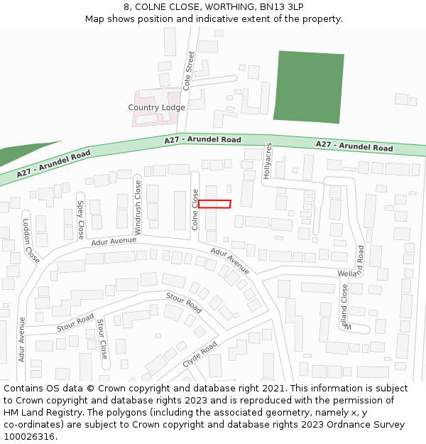 8, COLNE CLOSE, WORTHING, BN13 3LP: Location map and indicative extent of plot