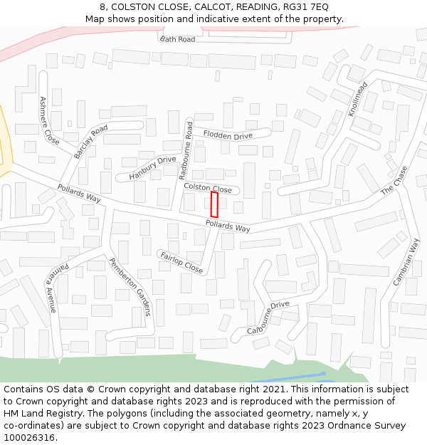 8, COLSTON CLOSE, CALCOT, READING, RG31 7EQ: Location map and indicative extent of plot
