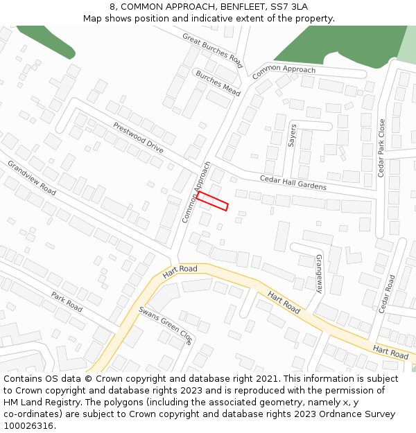 8, COMMON APPROACH, BENFLEET, SS7 3LA: Location map and indicative extent of plot