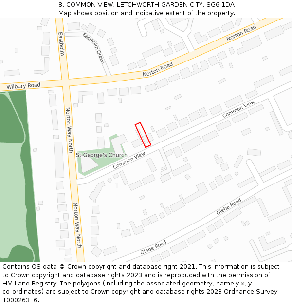 8, COMMON VIEW, LETCHWORTH GARDEN CITY, SG6 1DA: Location map and indicative extent of plot