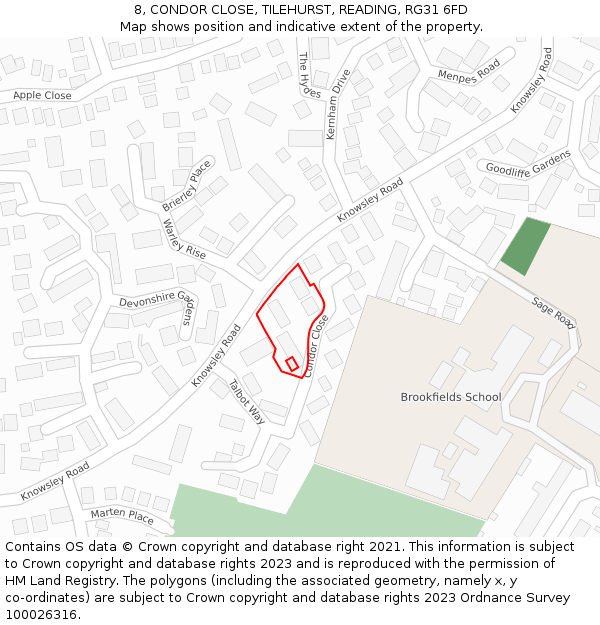 8, CONDOR CLOSE, TILEHURST, READING, RG31 6FD: Location map and indicative extent of plot