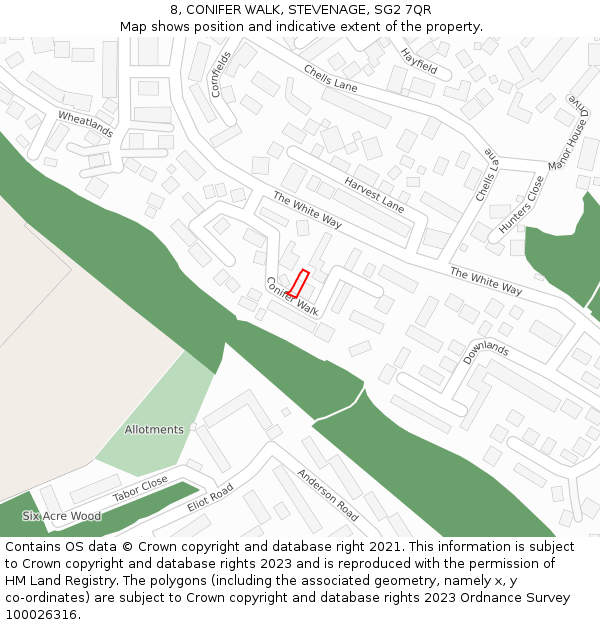 8, CONIFER WALK, STEVENAGE, SG2 7QR: Location map and indicative extent of plot