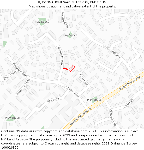 8, CONNAUGHT WAY, BILLERICAY, CM12 0UN: Location map and indicative extent of plot
