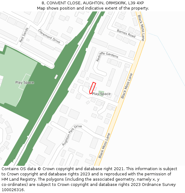 8, CONVENT CLOSE, AUGHTON, ORMSKIRK, L39 4XP: Location map and indicative extent of plot