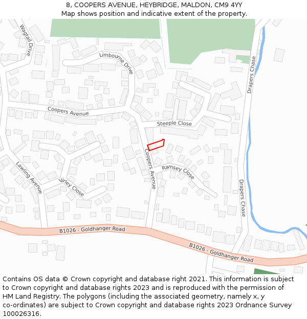 8, COOPERS AVENUE, HEYBRIDGE, MALDON, CM9 4YY: Location map and indicative extent of plot