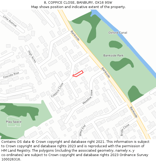 8, COPPICE CLOSE, BANBURY, OX16 9SW: Location map and indicative extent of plot