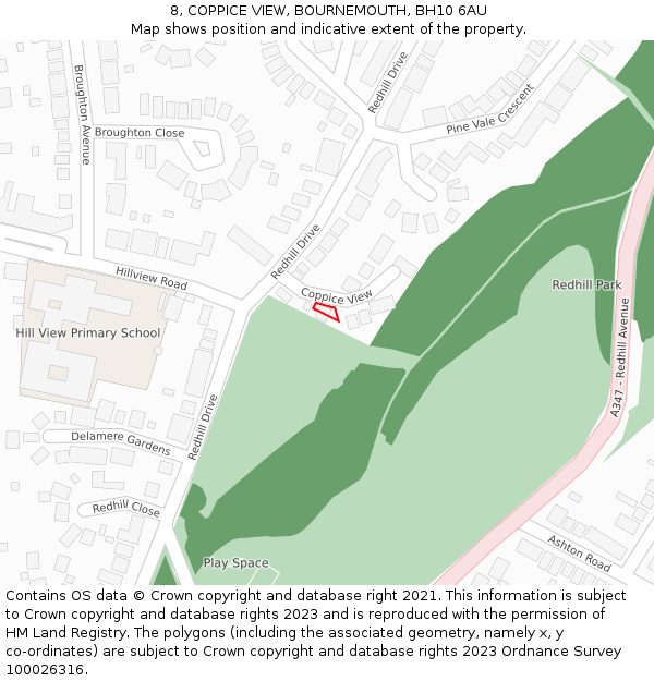8, COPPICE VIEW, BOURNEMOUTH, BH10 6AU: Location map and indicative extent of plot