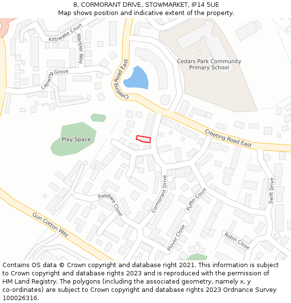 8, CORMORANT DRIVE, STOWMARKET, IP14 5UE: Location map and indicative extent of plot