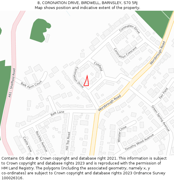 8, CORONATION DRIVE, BIRDWELL, BARNSLEY, S70 5RJ: Location map and indicative extent of plot