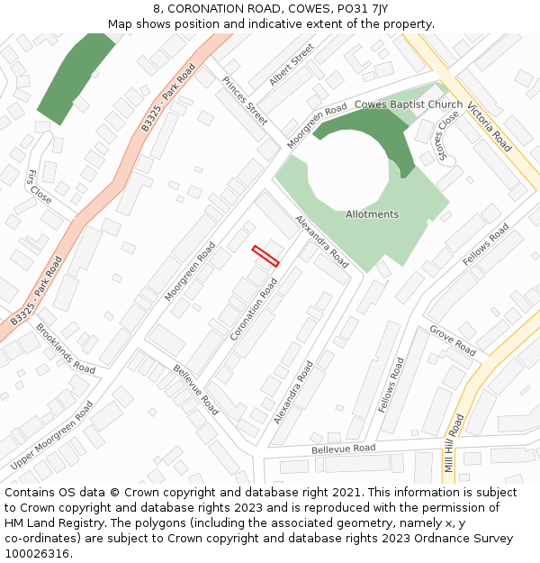 8, CORONATION ROAD, COWES, PO31 7JY: Location map and indicative extent of plot