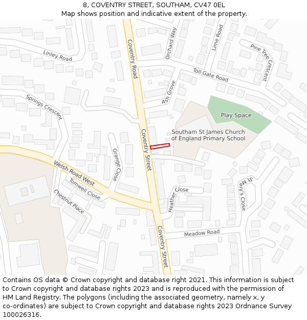 8, COVENTRY STREET, SOUTHAM, CV47 0EL: Location map and indicative extent of plot
