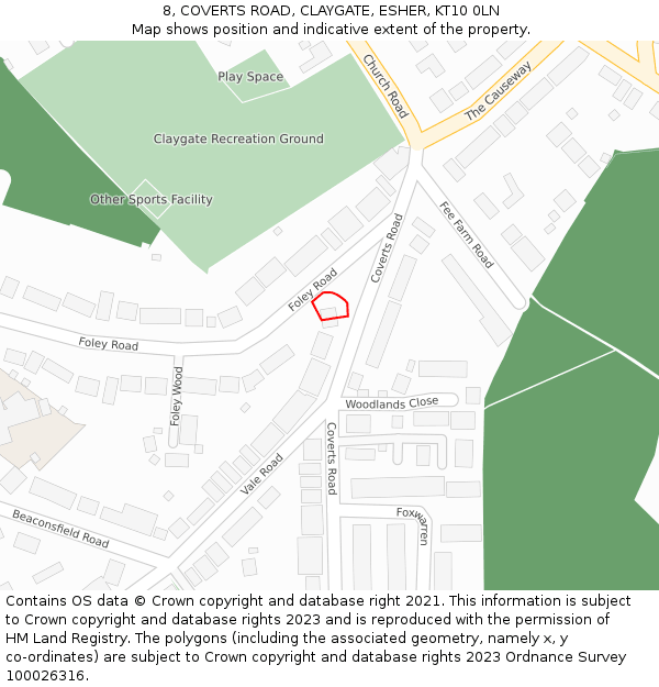 8, COVERTS ROAD, CLAYGATE, ESHER, KT10 0LN: Location map and indicative extent of plot