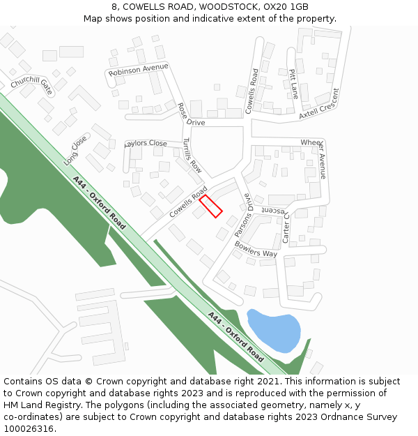 8, COWELLS ROAD, WOODSTOCK, OX20 1GB: Location map and indicative extent of plot