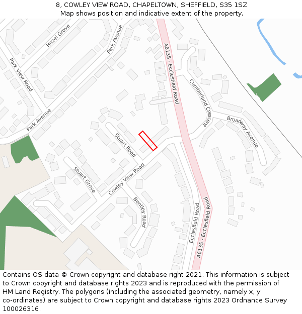 8, COWLEY VIEW ROAD, CHAPELTOWN, SHEFFIELD, S35 1SZ: Location map and indicative extent of plot