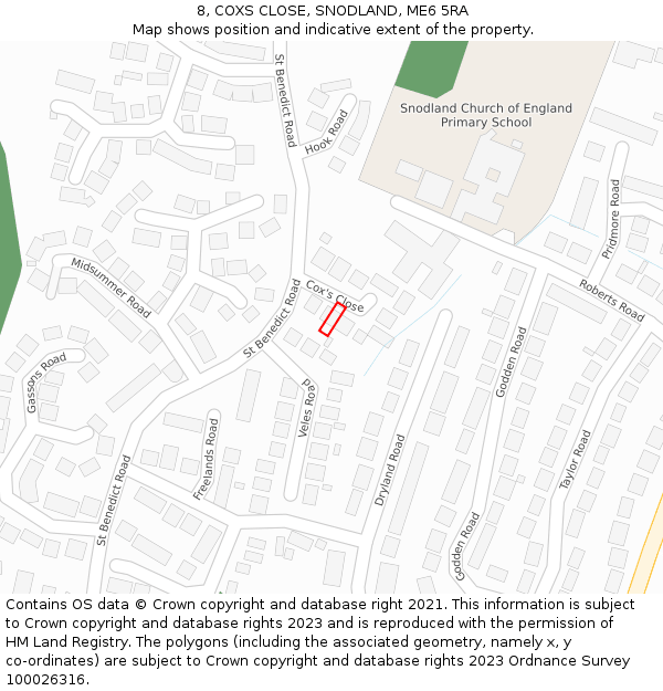 8, COXS CLOSE, SNODLAND, ME6 5RA: Location map and indicative extent of plot