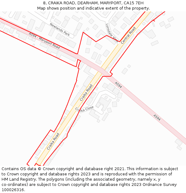 8, CRAIKA ROAD, DEARHAM, MARYPORT, CA15 7EH: Location map and indicative extent of plot