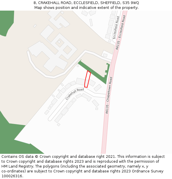 8, CRAKEHALL ROAD, ECCLESFIELD, SHEFFIELD, S35 9WQ: Location map and indicative extent of plot
