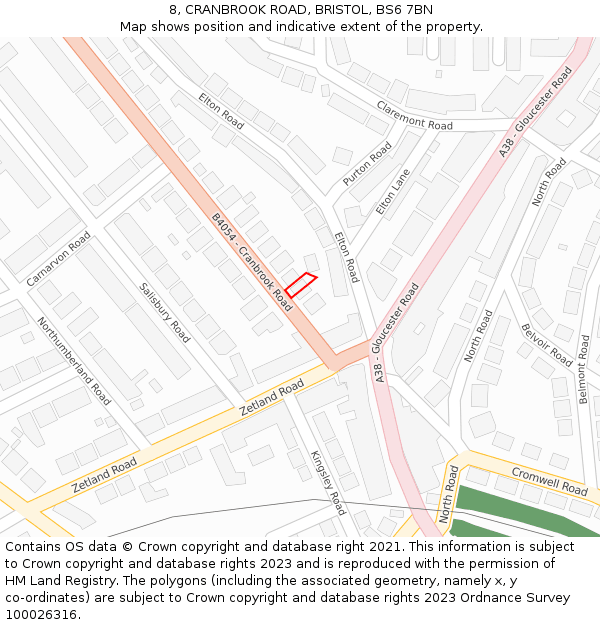 8, CRANBROOK ROAD, BRISTOL, BS6 7BN: Location map and indicative extent of plot