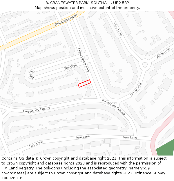 8, CRANESWATER PARK, SOUTHALL, UB2 5RP: Location map and indicative extent of plot
