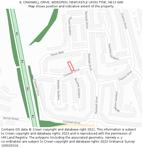 8, CRANWELL DRIVE, WIDEOPEN, NEWCASTLE UPON TYNE, NE13 6AR: Location map and indicative extent of plot
