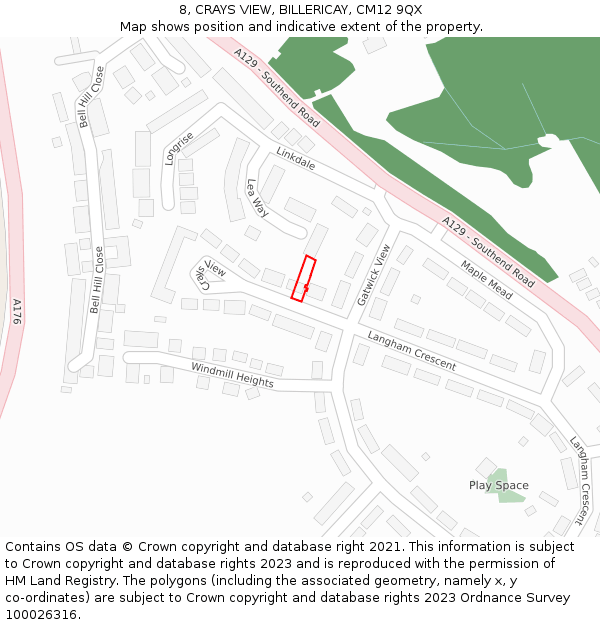8, CRAYS VIEW, BILLERICAY, CM12 9QX: Location map and indicative extent of plot