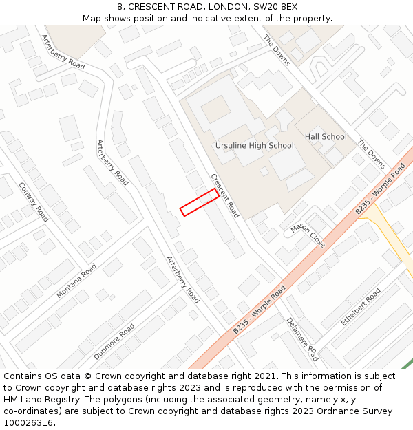 8, CRESCENT ROAD, LONDON, SW20 8EX: Location map and indicative extent of plot