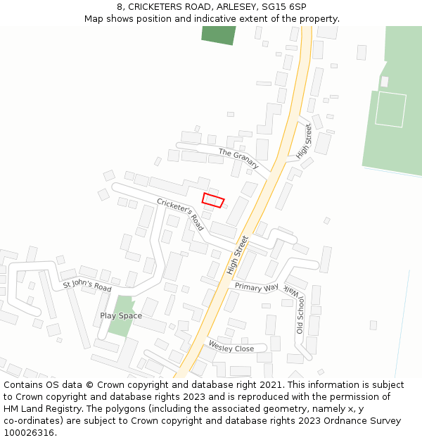 8, CRICKETERS ROAD, ARLESEY, SG15 6SP: Location map and indicative extent of plot