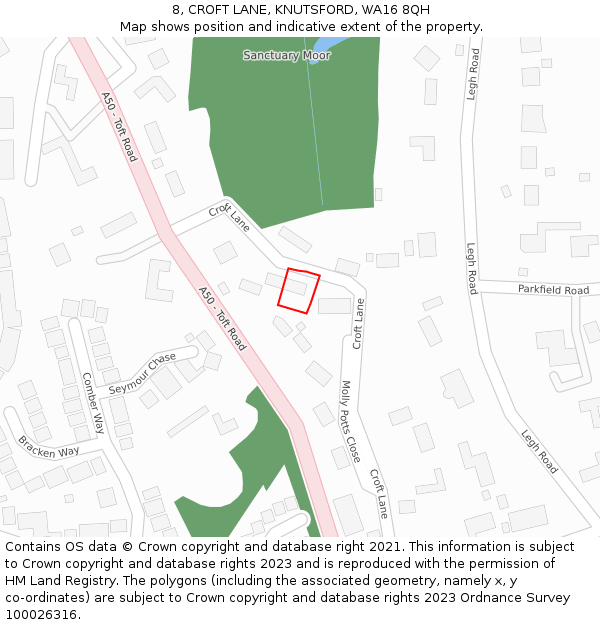 8, CROFT LANE, KNUTSFORD, WA16 8QH: Location map and indicative extent of plot